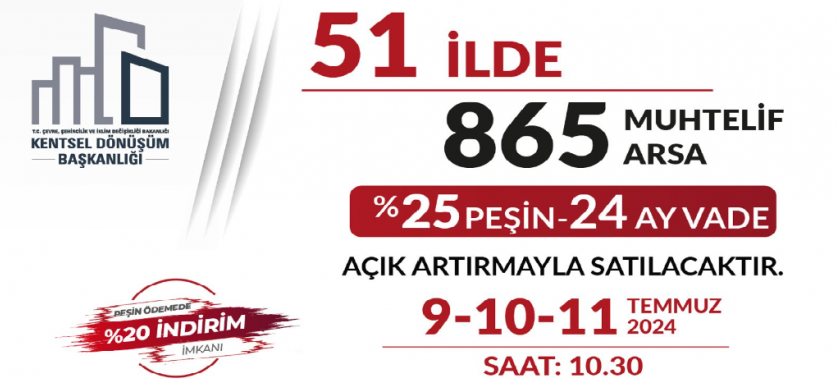 51 İLDE 865 MUHTELİF ARSA MÜZAYEDESİ