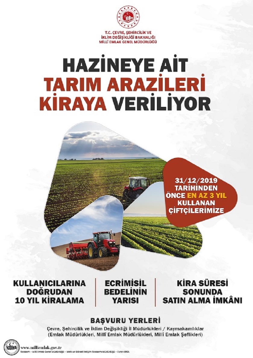 Hazineye Ait Tarım Arazileri Kiraya Veriliyor