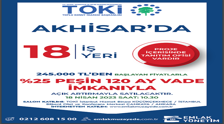 TOKİ'nin Akhisar'da 18 İş yeri Satış İhalesi