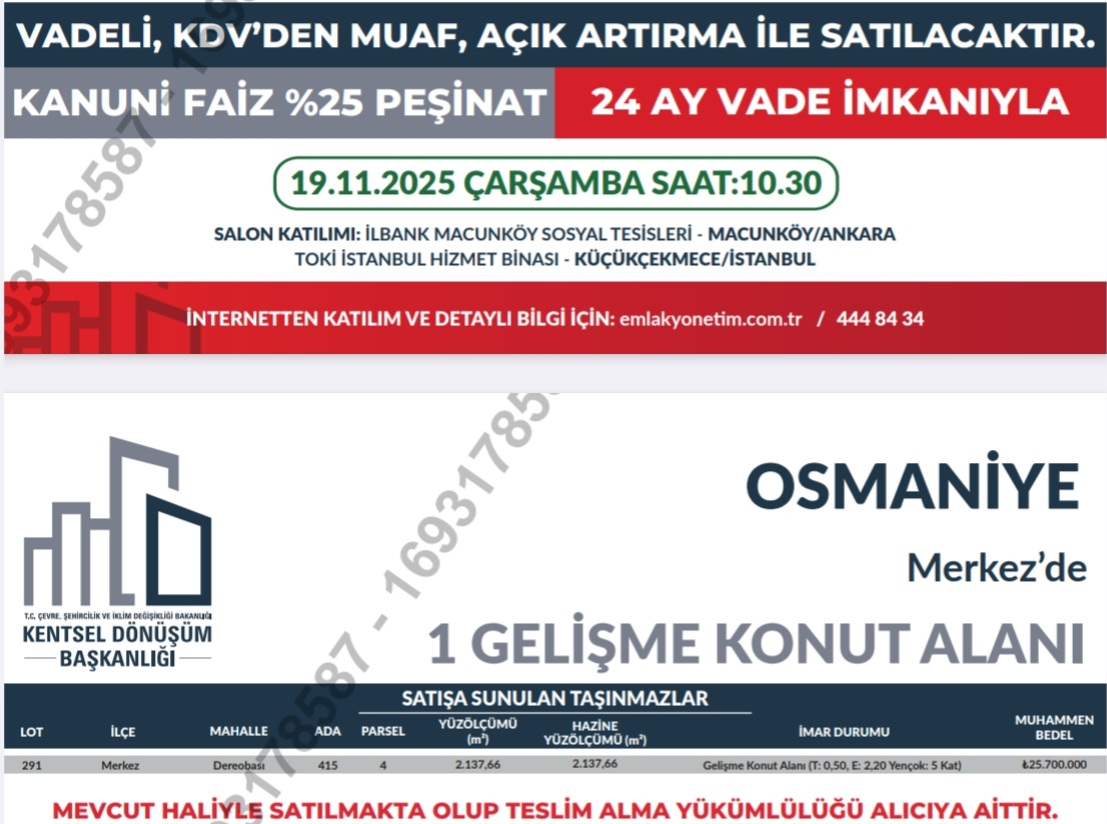 Bakanlığımız Uhdesinde Bulunan Taşınmazların 18-19 Kasım 2025 Tarihinde Açık Arttırma Usulü İle Satış İlanı