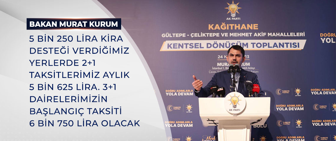 BAKAN KURUM: 5 BİN 250 LİRA KİRA DESTEĞİ VERDİĞİMİZ YERLERDE 2+1 TAKSİTLERİMİZ AYLIK 5 BİN 625 LİRA. 3+1 DAİRELERİMİZİN BAŞLANGIÇ TAKSİTİ 6 BİN 750 LİRA OLACAK