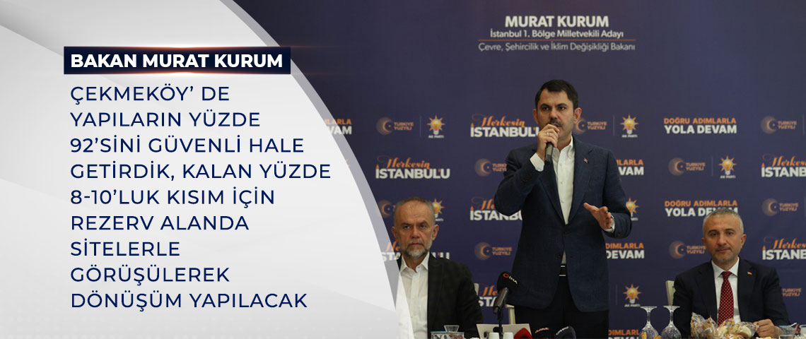 BAKAN KURUM:  ÇEKMEKÖY’ DE YAPILARIN YÜZDE 92’SİNİ GÜVENLİ HALE GETİRDİK, KALAN YÜZDE 8-10’LUK KISIM İÇİN REZERV ALANDA SİTELERLE GÖRÜŞÜLEREK DÖNÜŞÜM YAPILACAK