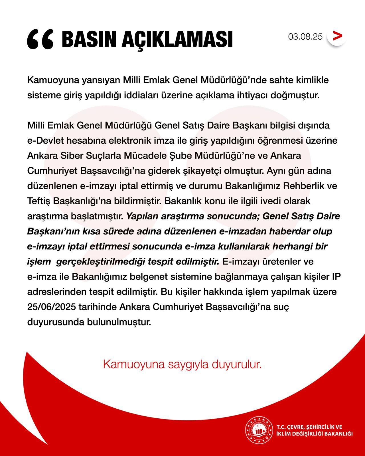 BAKANLIK’TAN BELGENET’E SAHTE KİMLİKLE ERİŞİM GİRİŞİMİ İLE İLGİLİ AÇIKLAMA