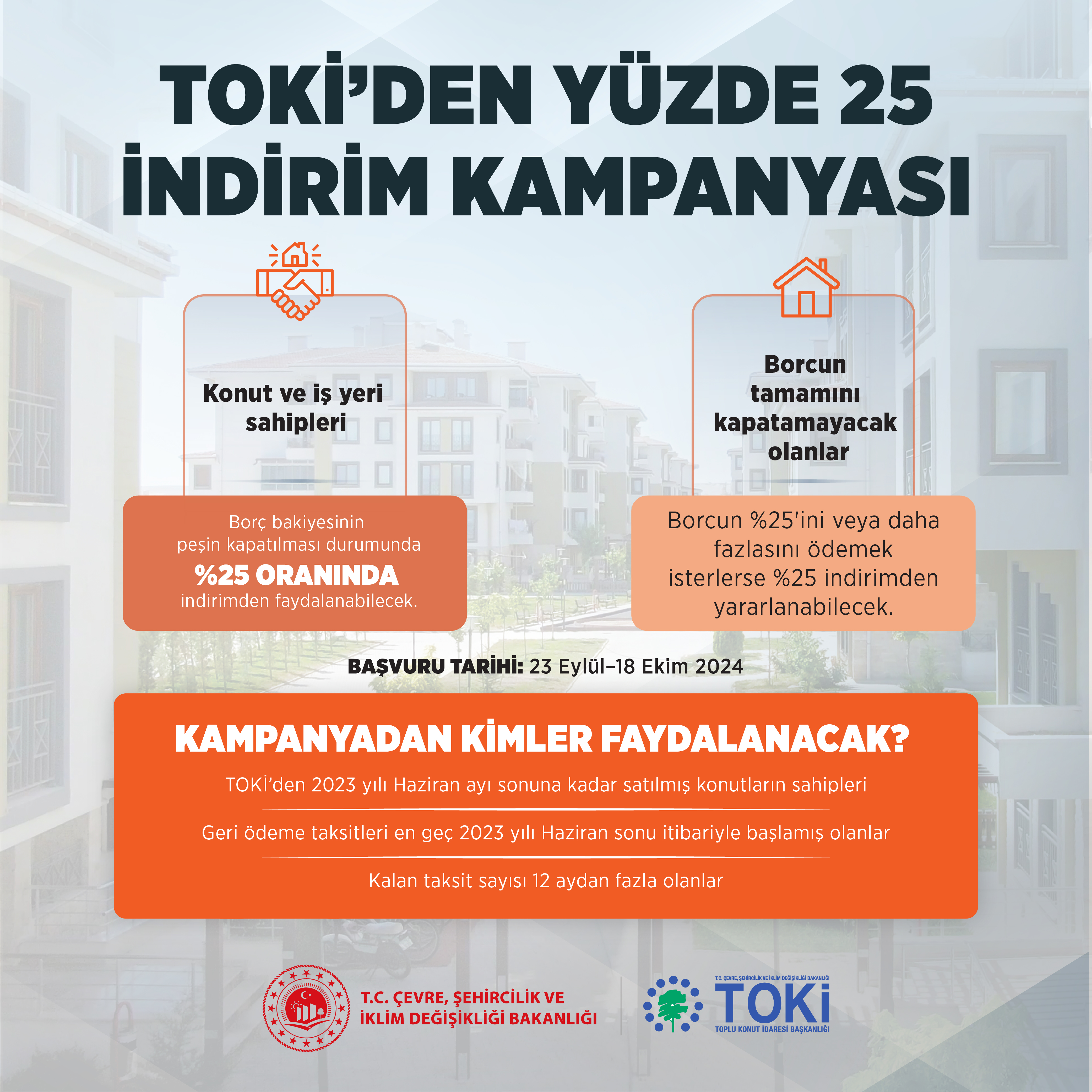 TOKİ’NİN PEŞİN ÖDEMEDE YÜZDE 25 İNDİRİM KAMPANYASI 23 EYLÜL’DE BAŞLIYOR