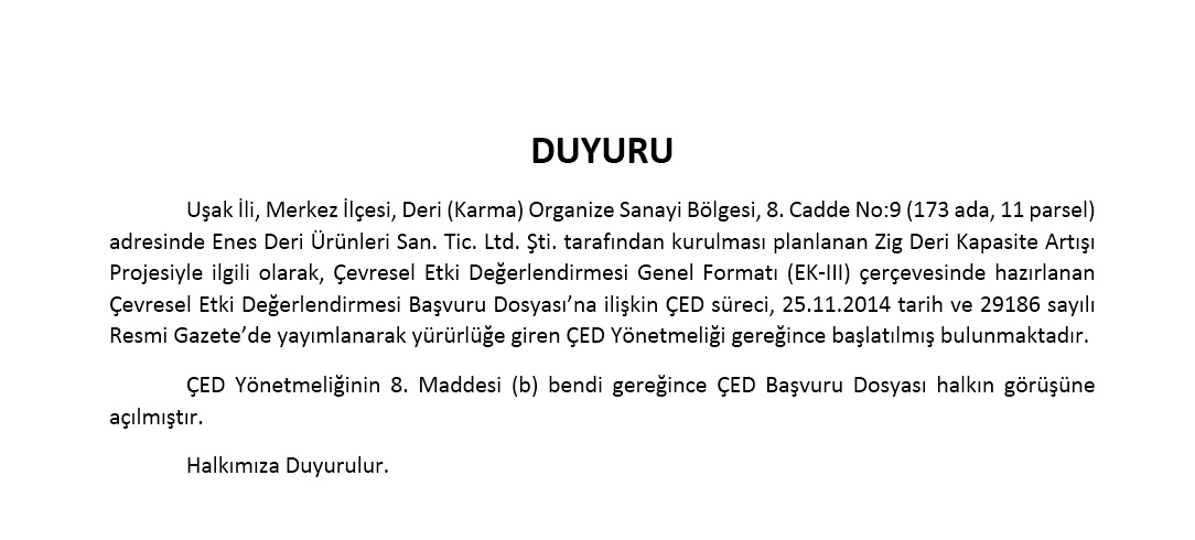 ÇED Duyurusu