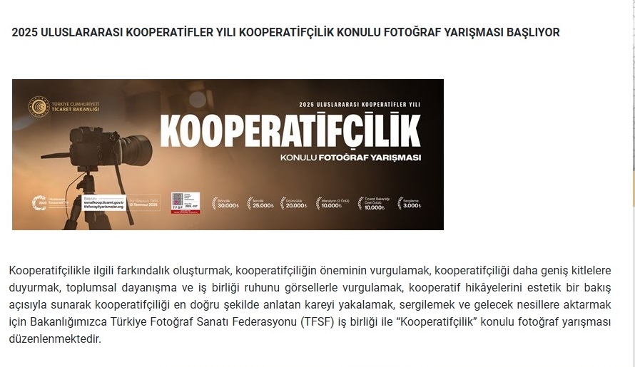 2025 Uluslararası Kooperatifler Yılı Fotoğraf Yarışması Duyurusu