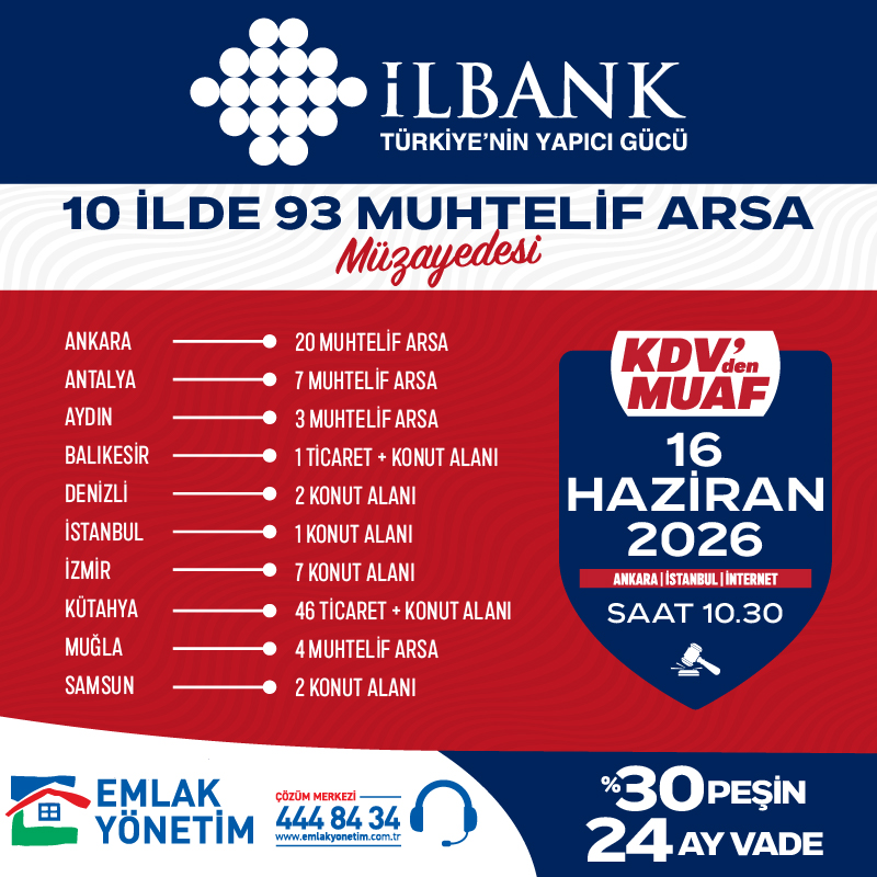 İLBANK 10 İLDE 93 ARSA SATIŞ MÜZAYEDESİ